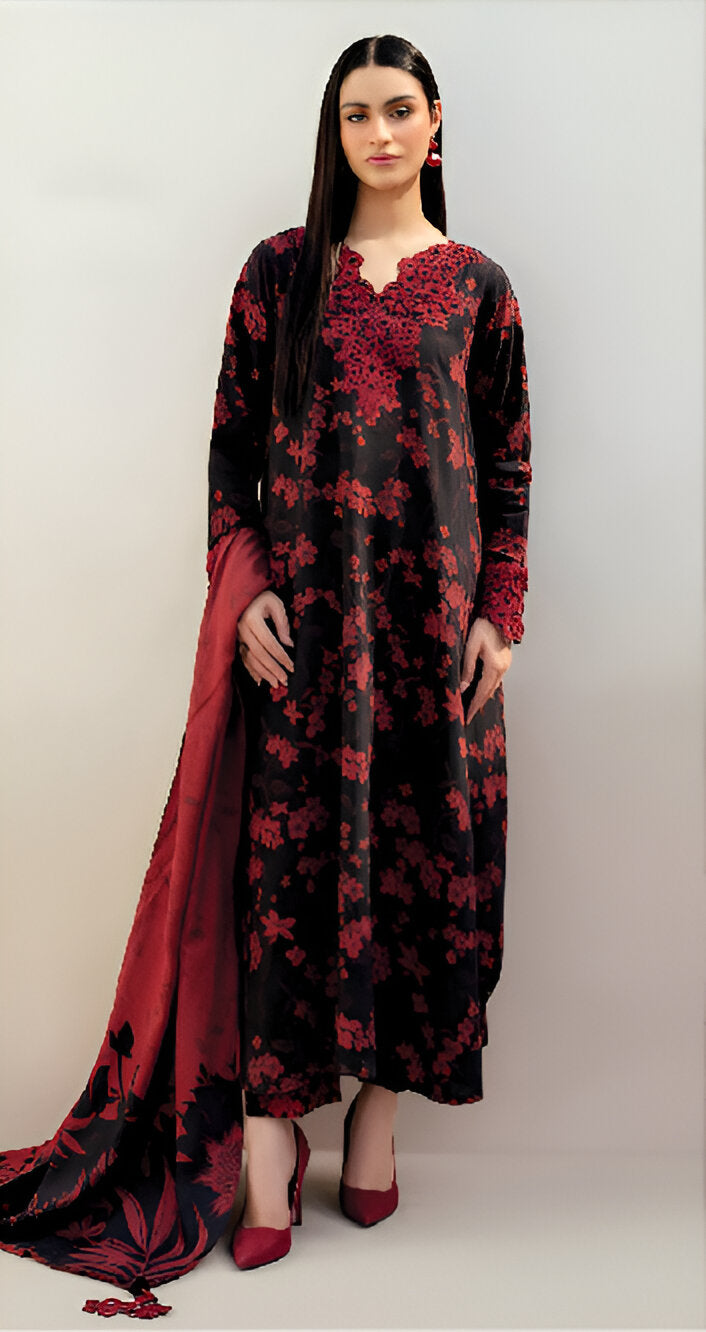 Premium Digital Printed Lawn - Black - Unstitched - 42205