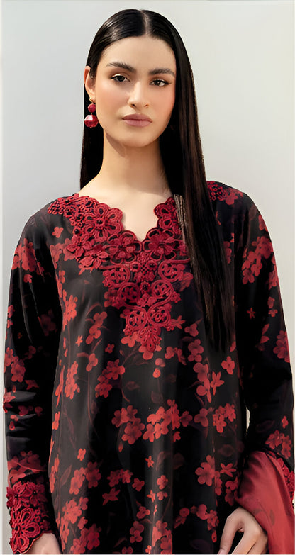 Premium Digital Printed Lawn - Black - Unstitched - 42205